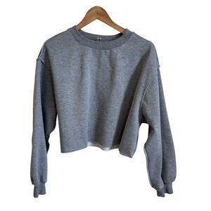 Gray Cropped Long‎ Sleeve Sweatshirt Casual Pullover Top Loungewear medium
